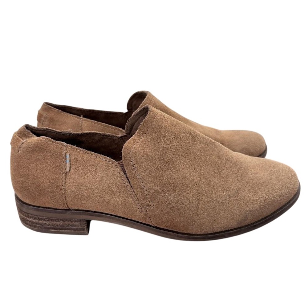 TOMS Deia Tan Suede Slip On Ankle Booties Womens 7.5 Low Stacked Heel 10014594